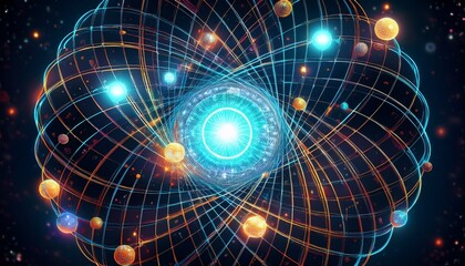 Fototapeta premium quantum particles orbiting a digital nucleus