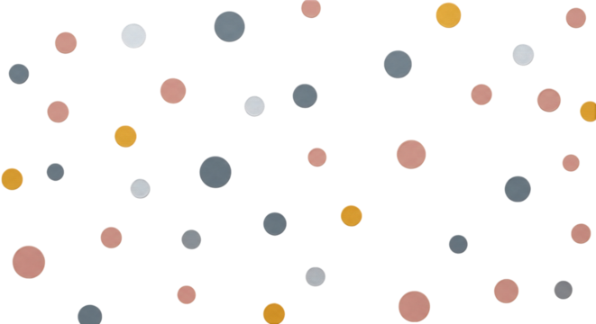 Scattered pastel pink, grey, and yellow dots form a playful abstract pattern on a crisp white background. This modern and minimalist design is a versatile graphic resource for digital wallpaper