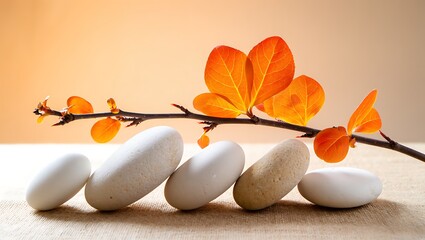 Serene Autumn Branch, Stones, and the Essence of Tranquility