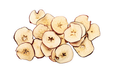round dried apple chips isolated on white background