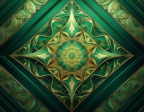 green and gold abstract kaleidoscopic pattern