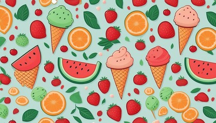 cute fruit and ice cream seamless pattern