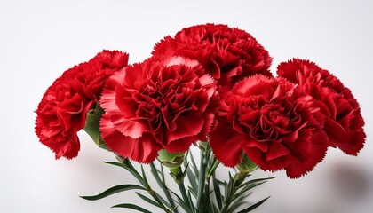 vibrant red carnations bouquet floral display view isolated on white background