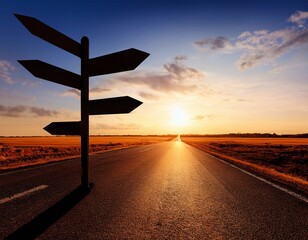 silhouette of road sign indicating directions emigration concept