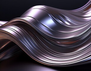 3d rendering wave chrome metallic band flowing abstract metal shape