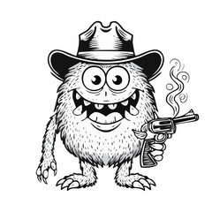Funny Monster Wearing a Hat Holding a Gun and a Cigarette in Its Mouth