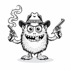 Funny Monster Wearing a Hat Holding a Gun and a Cigarette in Its Mouth
