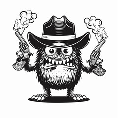Funny Monster Wearing a Hat Holding a Gun and a Cigarette in Its Mouth