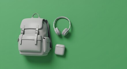 Gray school essentials on green
