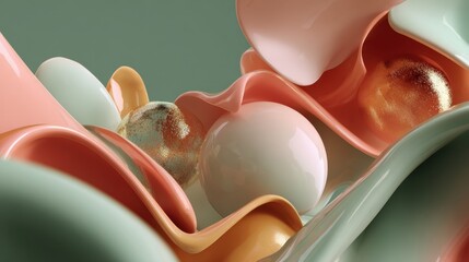 Stunning 3D Abstract Forms in Pastel Tones: A Mesmerizing Exploration of Floating Art in Space