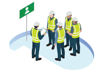 Construction workers meeting flat vector illustration isolated on transparent background
