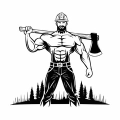 Obraz premium Muscular Lumberjack vector. Black and white Muscular Lumberjack Images on white background.