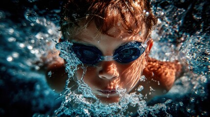Young Child Diving Underwater in a Pool with Goggles - Captivating and Fun Summer Activity for Kids