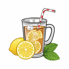 Lemon Iced Tea Recipe Image vector isolated on White Background.