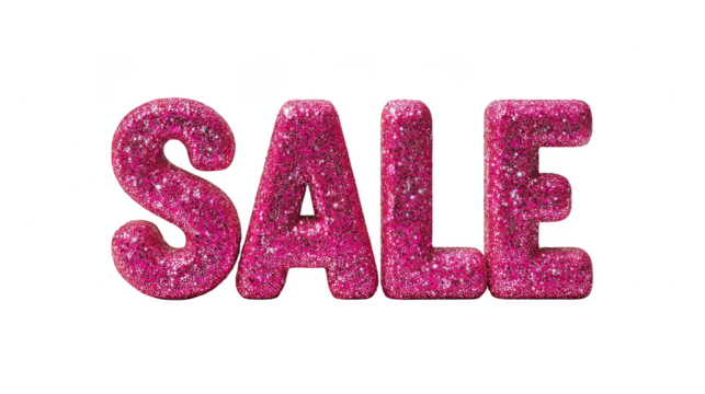 Sparkling Pink Glitter Sale Letters on transparent background Perfect for Advertising Promotions and Retail Designs