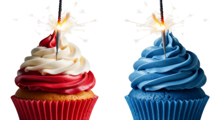 Vibrant red, white, and blue cupcakes with festive sparklers, perfect for Independence Day, Fourth of July, or any patriotic celebration. Delicious party treats to ignite joy