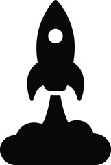 Silhouette rocket ship launching into space exploration Vector Illustration