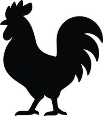 Silhouette rooster crowing farm animal black and white Vector Illustration