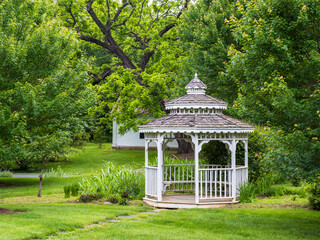 Charming white gazebo in the verdant gardens of Historic Rosemont, Berryville