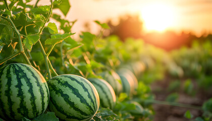 Sweet summer harvest of watermelons on the field