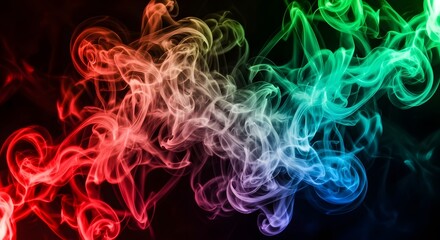 Colorful smoke swirls and curves against a dark background creating an abstract design element