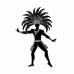 Brazilian Samba Dance Carnival Dancer Silhouette vector isolated on white background.