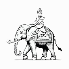 Indian Man Riding Elephant Vector Illustration isolated on white background