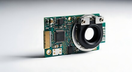 High-angle shot of an electronic circuit board. 