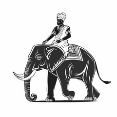 Indian Man Riding Elephant Vector Illustration isolated on white background