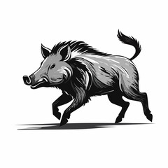 Running wild boar black and white Vector Image isolated on white background.