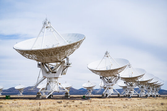 Telescope antennae in the Very Large Array at the National Radio Astronomy Observatory (NRAO) near Socorro New Mexico