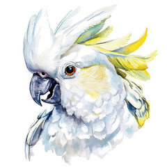 Cockatoo Close Up, watercolor drawing vector, isolated on a white background. © AMIDCO