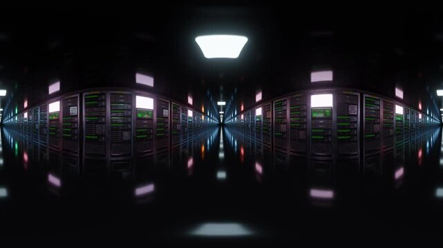Futuristic Server Room with Glowing Lights 360 vr 4k 60fps looping animation