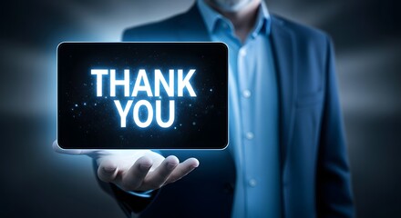 Digital Gratitude: Thank You Message on Tablet Displayed by Professional