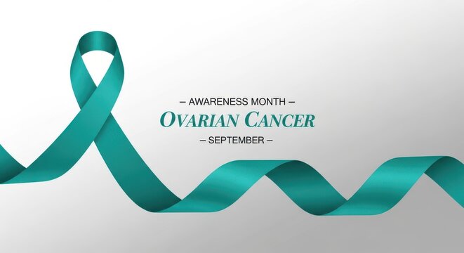 Ovarian Cancer Awareness Teal Ribbon to Fight the Disease - Powered by Adobe