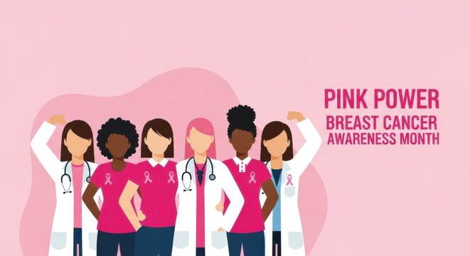 Breast Cancer Awareness Month Doctors In Pink Support Concept