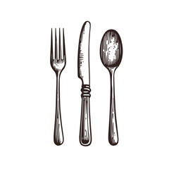 Elegant Crossed Fork and Knife Outline Utensils for Kitchen Decor and Menu Designs