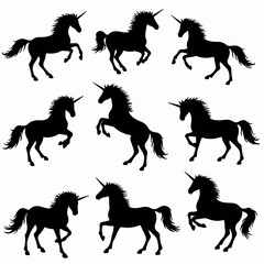 Unicorn silhouettes, fantasy equine animal design