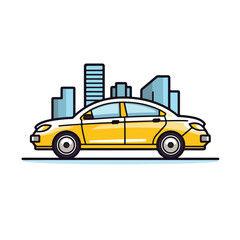 Naklejka premium Modern Coupe Car Icon in Urban City Environment - Vehicle Transportation Vector Illustration