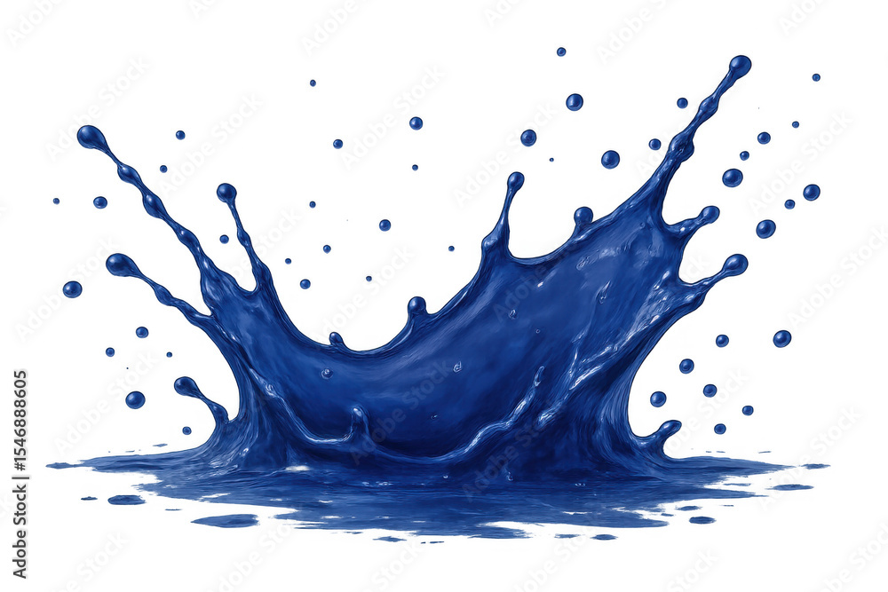 Poster dynamic splash of vibrant blue liquid, isolated on a transparent background, perfect for adding a to