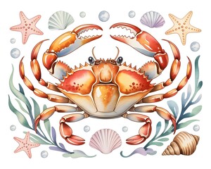 Cartoon Style Crab Vector Illustration with Claws and Shell
