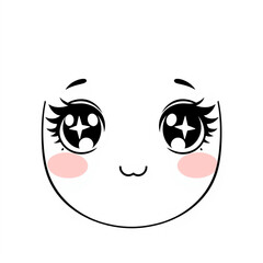Cute Kawaii Cartoon Face in Anime Style with Sparkly Eyes