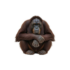 Orangutan sitting peacefully isolated on white, ideal for wildlife, conservation, and educational content