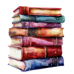 A vibrant stack of antique books in various colors, showcasing their worn spines and rich textures