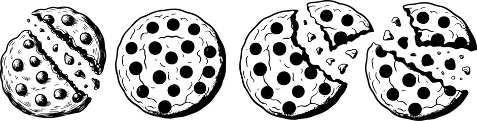 Pizza slices with pepperoni in black and white