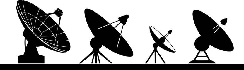 Silhouettes of satellite dishes arranged in a row