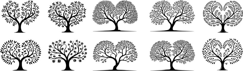 Fototapeta premium Silhouette collection of decorative trees for diverse design purposes