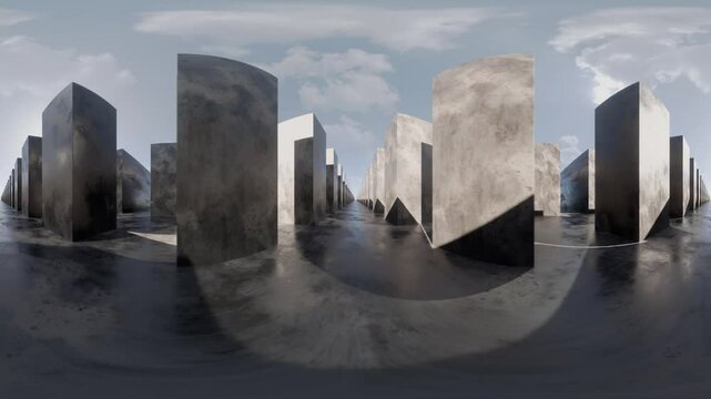 360-Degree Abstract Concrete Structures 360 vr 4k 60fps looping animation