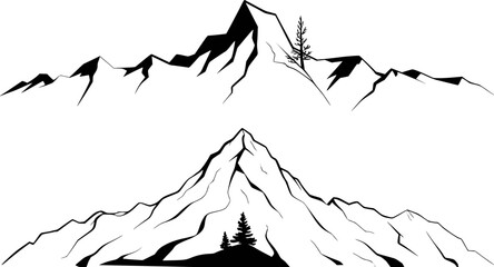 Vector illustrations of mountain peaks and pine trees
