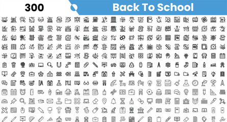 A collection of back-to-school icons featuring various educational tools and subjects, designed in a minimalist black and white style.